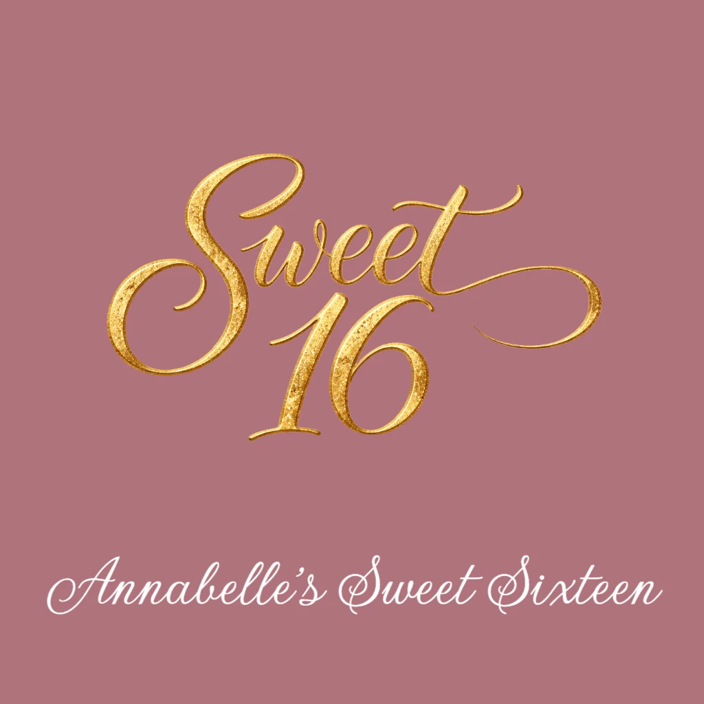 sweet 16 golden cursive writing RSVP theme