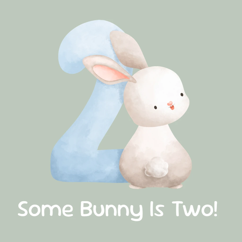 Some Bunny Is Two- bunny with blue 2 RSVP theme