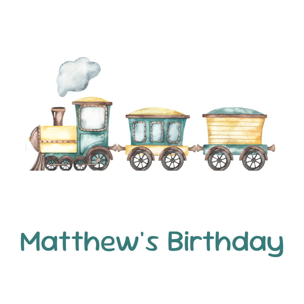 steam engine with 2 cars birthday RSVP theme