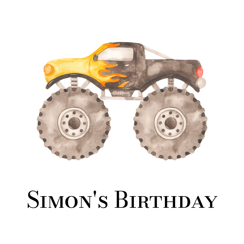 black monster truck with flames RSVP theme